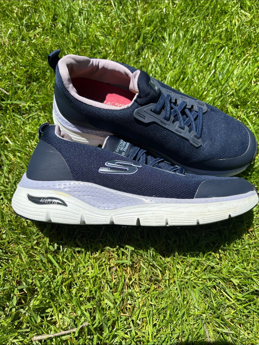 Skechers Navy and White Slip-Resistant Athletic Sneakers, slip right in